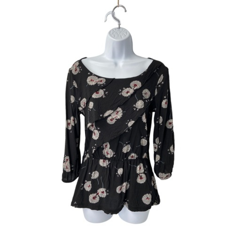 Anthropologie Deletta Blackβ Wished Blooms Dandelion Ruffle Top XS